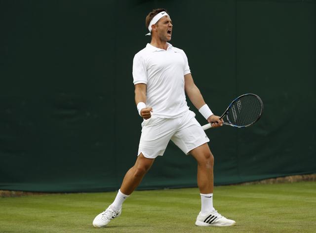 Marcus Willis celebrates his win over Ricardas Berankis. (REUTERS) Marcus Willis celebrates his win over Ricardas Berankis. (REUTERS)