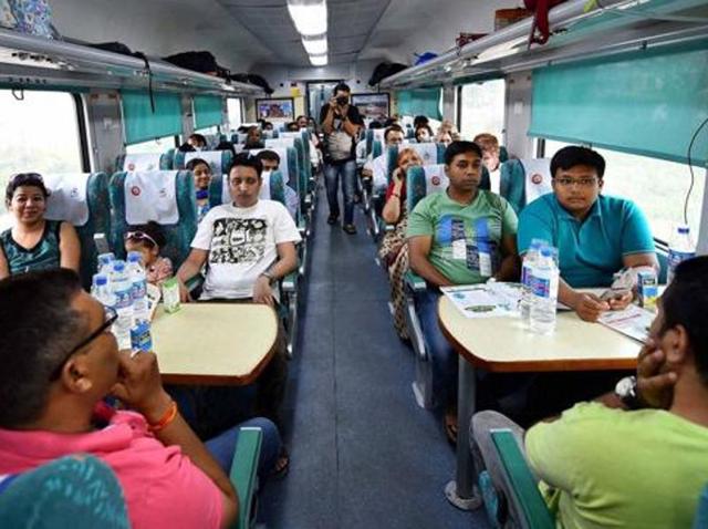 Passengers aboard the newly launched 'Gatimaan Express', India’s first semi-high speed train.(PTI File Photo)