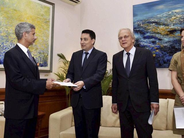 In this file photo, foreign secretary S Jaishankar can be seen receiving Missile Technology Control Regime (MTCR) membership papers from France ambassador-designate Alexandre Ziegler, Netherlands ambassador Alphonsus Stoelinga and Luxembourg's Charge d Affaires Laure Huberty in New Delhi. (PTI) In this file photo, foreign secretary S Jaishankar can be seen receiving Missile Technology Control Regime (MTCR) membership papers from France ambassador-designate Alexandre Ziegler, Netherlands ambassador Alphonsus Stoelinga and Luxembourg's Charge d Affaires Laure Huberty in New Delhi. (PTI)