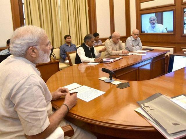 Prime Minister Narendra Modi chairing thirteenth interaction through PRAGATI - the ICT-based, multi-modal platform for Pro-Active Governance and Timely Implementation, in New Delhi. (PTI Photo) Prime Minister Narendra Modi chairing thirteenth interaction through PRAGATI - the ICT-based, multi-modal platform for Pro-Active Governance and Timely Implementation, in New Delhi. (PTI Photo)