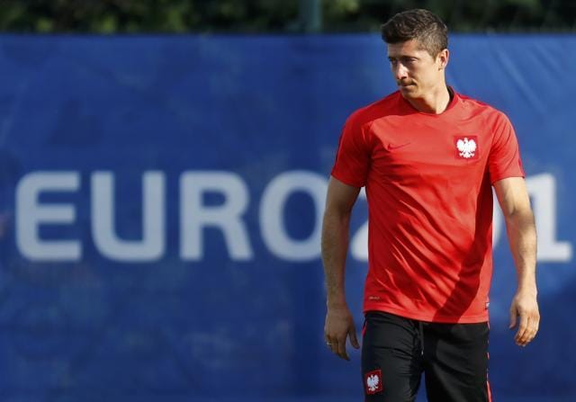 Poland's Robert Lewandowski during training at the Olympic Marseille training ground. (Reuters Photo) Poland's Robert Lewandowski during training at the Olympic Marseille training ground. (Reuters Photo)