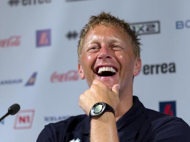 Iceland’s co-coach Heimir Hallgrimsson says French swimmer Yannick Agnel’s promise to swim around the Nordic island if the minnows win Euro 2016 would be chilly business.(AP)