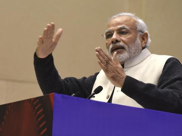 In this file photo, Prime Minister Narendra Modi can be seen addressing a gathering at Vigyan Bhavan in New Delhi.(Mohd Zakir/ HT Photo) In this file photo, Prime Minister Narendra Modi can be seen addressing a gathering at Vigyan Bhavan in New Delhi.(Mohd Zakir/ HT Photo)