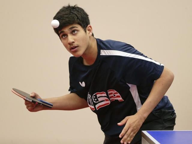 Kanak Jha serves the ball during an exhibition match in Dunellen. The 16-year-old qualified for the Olympic games in Rio as the youngest male table tennis player in the tournament’s history. (AP Photo) Kanak Jha serves the ball during an exhibition match in Dunellen. The 16-year-old qualified for the Olympic games in Rio as the youngest male table tennis player in the tournament’s history. (AP Photo)