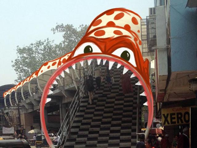 A monster devouring the bridge at Dombivli station. (Courtesy: Sebin Simon ) A monster devouring the bridge at Dombivli station. (Courtesy: Sebin Simon )