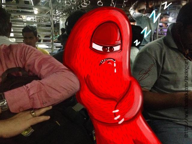 A monster travelling in a local train. (Courtesy: Sebin Simon ) A monster travelling in a local train. (Courtesy: Sebin Simon )