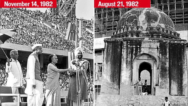 Prime Minister Indira Gandhi inaugurating Jawaharlal Nehru Stadium (left). One of the lesser-known tombs is still part of the stadium complex. (HT File) Prime Minister Indira Gandhi inaugurating Jawaharlal Nehru Stadium (left). One of the lesser-known tombs is still part of the stadium complex. (HT File)