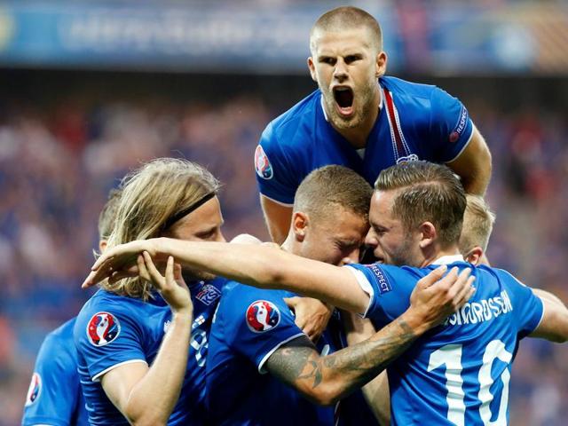 Iceland players celebrate winning at the end of the Euro 2016 round of 16 match.(AP Photo) Iceland players celebrate winning at the end of the Euro 2016 round of 16 match.(AP Photo)