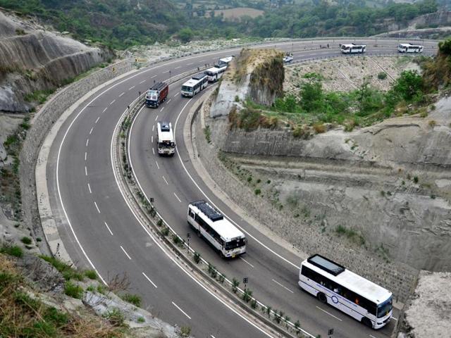 The first batch of pilgrims for Amarnath Yatra, an annual Hindu pilgrimage to the hill shrine, in Jammu on Friday. Thousands of pilgrims begin an annual pilgrimage to the shrine, an icy stalagmite in a mountain cave 4,115 metres (13,500 feet) above sea level that is worshipped as an incarnation of Lord Shiva, the Hindu god of destruction and regeneration. (Nitin Kanotra/HT Photo)