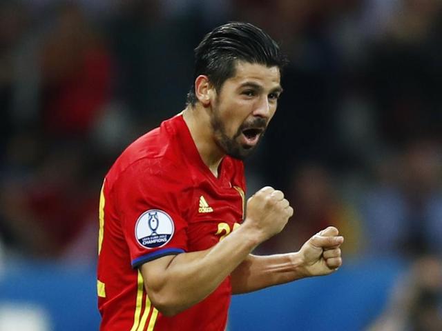 Spain’s Nolito celebrates after scoring a goal against Turkey in Euro 2016 in Stade de Nice. (REUTERS) Spain’s Nolito celebrates after scoring a goal against Turkey in Euro 2016 in Stade de Nice. (REUTERS)