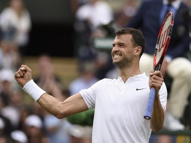 Bulgaria's Grigor Dimitrov celebrates after he won the match against France's Gilles Simon at Wimbledon.  (Reuters Photo) 