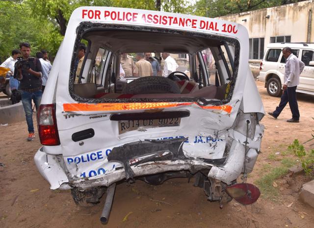 The PCR van damaged in the BMW crash. (HT Photo) The PCR van damaged in the BMW crash. (HT Photo)