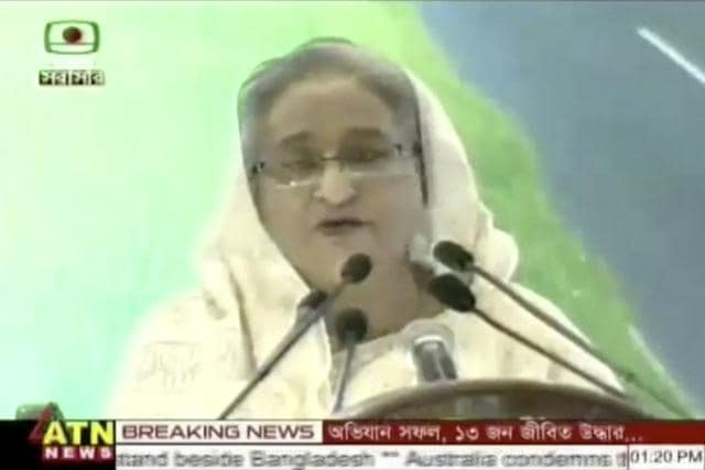 On the second day of the national mourning over the incident, Bangladesh Prime Minister Sheikh Hasina placed a wreath on the casket of the victims. (AP file) On the second day of the national mourning over the incident, Bangladesh Prime Minister Sheikh Hasina placed a wreath on the casket of the victims. (AP file)