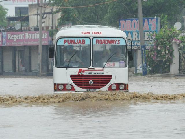 Even though monsoon has just hit the region, problems of water-logging are already cropping up in Jalandhar. (Pardeep Pandit/HT Photo)