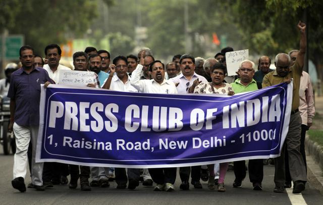 Members of Press Club of India ( Journalists ) took out a silent protest march in New Delhi last year demanding justice for Jagendra Singh, the scribe who was allegedly set on fire by policemen and Uttar Pradesh minister Ram Murti Verma. (Sonu Mehta/Hindustan Times) Members of Press Club of India ( Journalists ) took out a silent protest march in New Delhi last year demanding justice for Jagendra Singh, the scribe who was allegedly set on fire by policemen and Uttar Pradesh minister Ram Murti Verma. (Sonu Mehta/Hindustan Times)