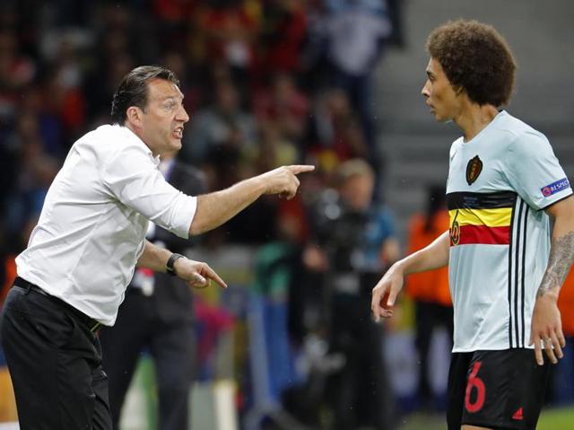 Belgium head coach Marc Wilmots and Belgium's Axel Witsel.  (Reuters Photo) 