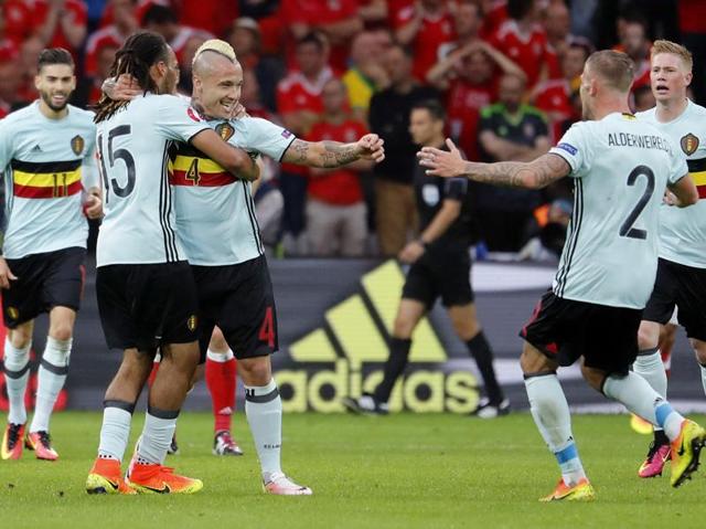 Belgium's Radja Nainggolan celebrates scoring their first goal in the first half of the Euro 2016 quarterfinal match between Belgium and Wales. Belgium went on to lose the game 3-1.  (Reuters Photo) 