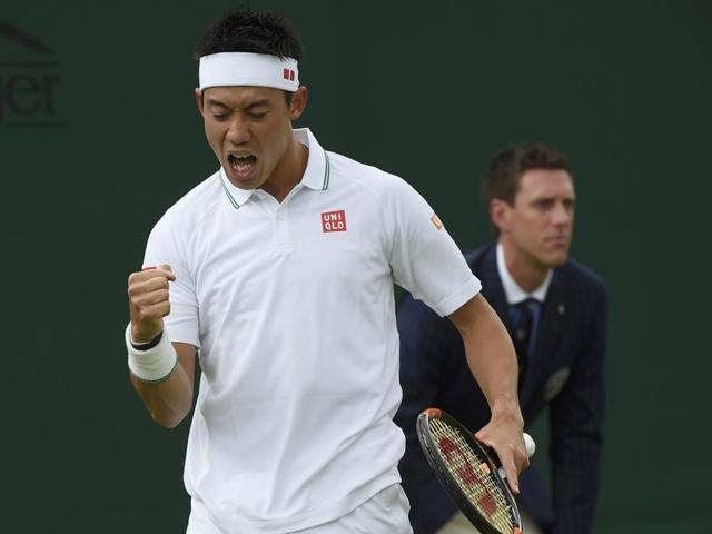Japan's Kei Nishikori celebrates his win over Russia's Andrey Kuznetsov. (REUTERS) Japan's Kei Nishikori celebrates his win over Russia's Andrey Kuznetsov. (REUTERS)