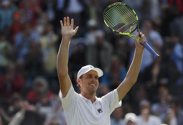 Sam Querrey celebrates winning his match against Serbia's Novak Djokovic. (Reuters Photo) Sam Querrey celebrates winning his match against Serbia's Novak Djokovic. (Reuters Photo)