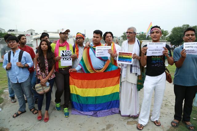 LGBTQ community commemorated the Delhi High Court’s historic 2009 judgment at Central Park in the Capital’s Connaught Place area on Saturday. (Amal KS/HT )