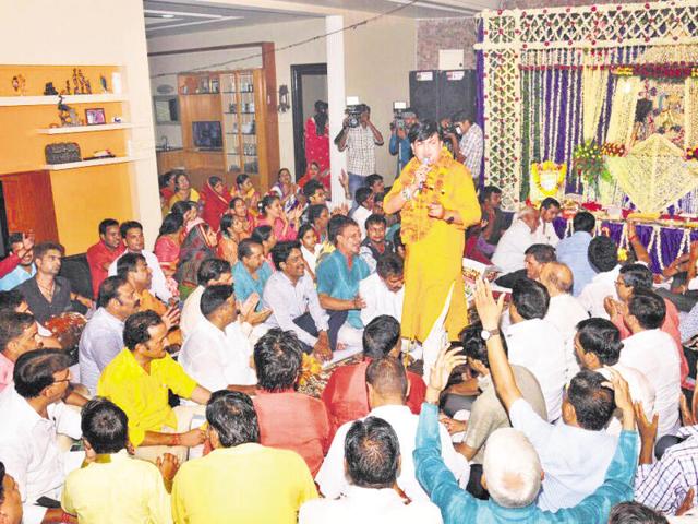 A ‘bhajan sandhya’ was organised at MP Ramchandra Bohra's Jaipur residence on June 30 — a day before the parliamentarian’s birthday. (HT File Photo) A ‘bhajan sandhya’ was organised at MP Ramchandra Bohra's Jaipur residence on June 30 — a day before the parliamentarian’s birthday. (HT File Photo)