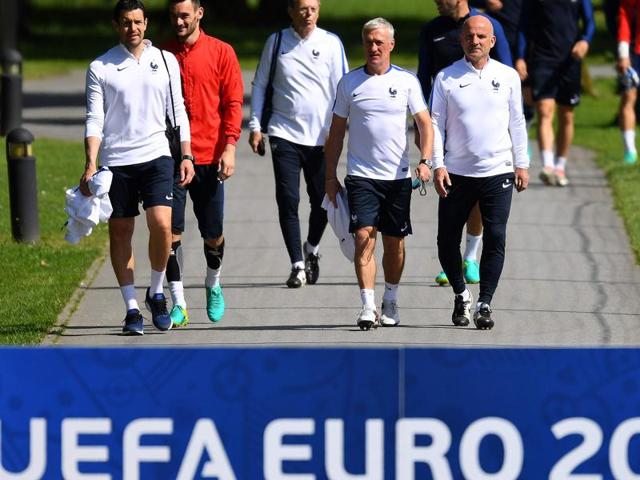 France coach Didier Deschamps overlooks a a training session of the French national team at the Clairefontaine training centre, outside Paris, France. (AP Photo) France coach Didier Deschamps overlooks a a training session of the French national team at the Clairefontaine training centre, outside Paris, France. (AP Photo)