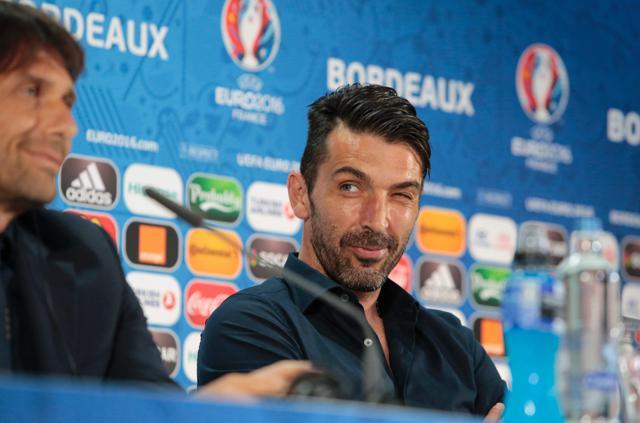 This Uefa handout image shows Italy's goalkeeper and captain Gianluigi Buffon (right) and Italy's coach Antonio Conte addressing a press conference in Bordeaux. (AFP Photo) This Uefa handout image shows Italy's goalkeeper and captain Gianluigi Buffon (right) and Italy's coach Antonio Conte addressing a press conference in Bordeaux. (AFP Photo)