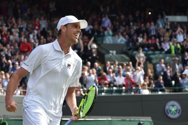 Sam Querrey celebrates beating Serbia's Novak Djokovic during their men's singles third round match. (AFP Photo) Sam Querrey celebrates beating Serbia's Novak Djokovic during their men's singles third round match. (AFP Photo)