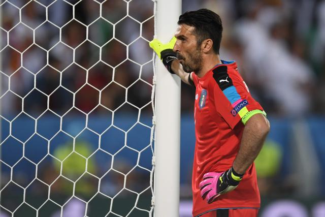 A visibly dejected Buffon looks on after Italy’s quarterfinal loss. (AFP) A visibly dejected Buffon looks on after Italy’s quarterfinal loss. (AFP)