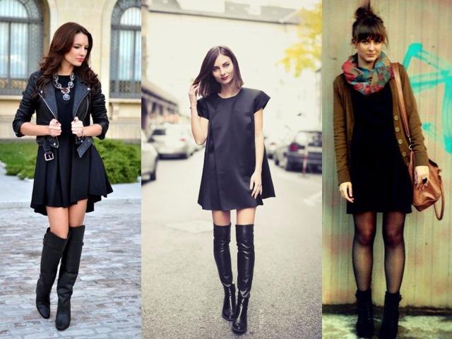 Pair a little black dress with knee-high boots. Top it off with a coat that covers most of your outfit to protect it from the elements. (Pinterest) 