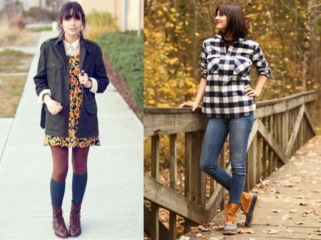 For a lightweight alternative to traditional knee-high rain boots, reach for a short duck boot. They look awesome under skirts and jeans. (Pinterest) 