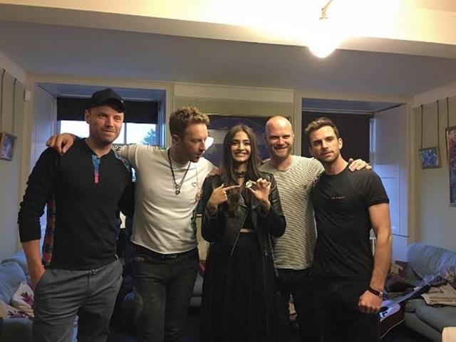 Sonam Kapoor met with Coldplay members after their performance at Kensington Palace. (Instagram) 