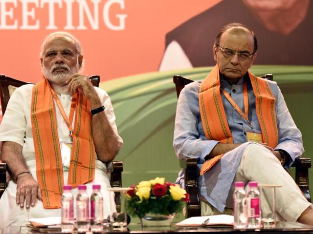 In this file photo, Prime Minister Narendra Modi and finance minister Arun Jaitley can be seen at a BJP meeting in New Delhi. (Virendra Singh Gosain / HT Photo) In this file photo, Prime Minister Narendra Modi and finance minister Arun Jaitley can be seen at a BJP meeting in New Delhi. (Virendra Singh Gosain / HT Photo)