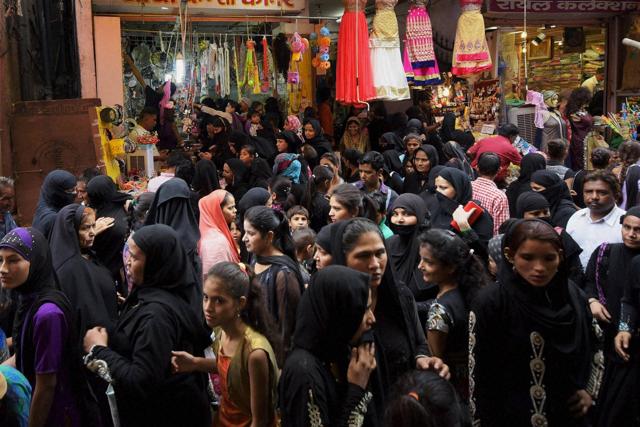 Muslim women busy in shopping for the festival of Id-ul-Fitr at Pink City in Jaipur on Sunday.  (PTI) 