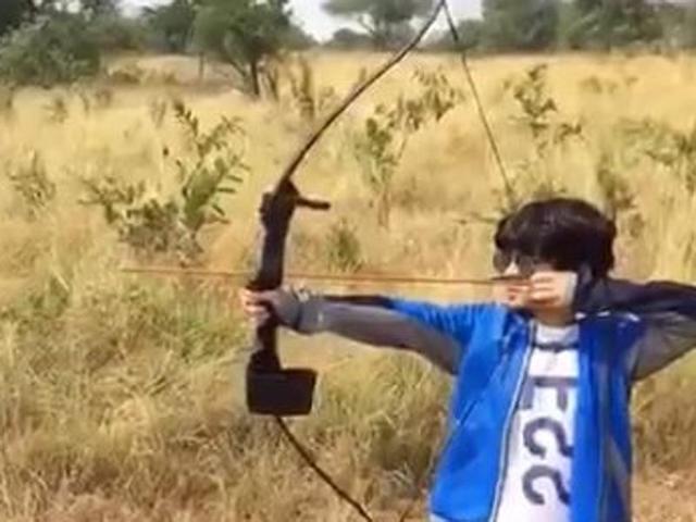 Hrithik’s son tries his hand at bow-shooting. (Instagram)