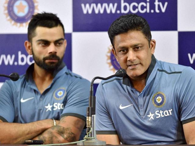 Head Coach Anil Kumble speaks as Captain Virat Kohli looks on at a press conference. (PTI Photo) Head Coach Anil Kumble speaks as Captain Virat Kohli looks on at a press conference. (PTI Photo)