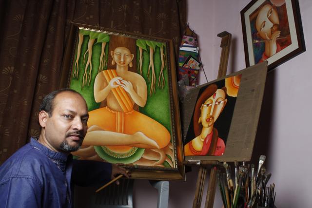 Shree Kant Dubey started painting with his left hand, after he lost his right arm in an accident.