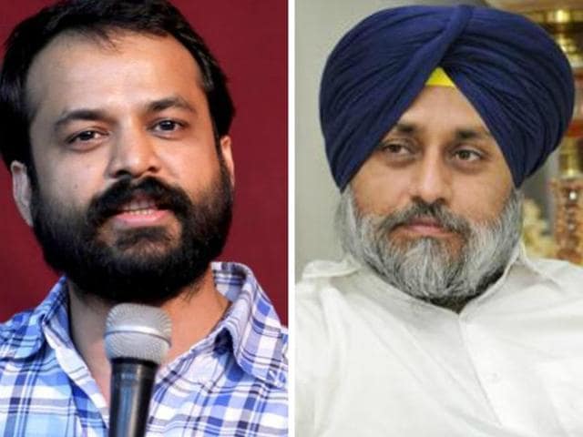 In a statement issued here on Monday, Sukhbir said the AAP and its spokesperson Ashish Khetan had equated a document released on Sunday with the Guru Granth Sahib in the presence of AAP chief Arvind Kejriwal.(HT Photo)