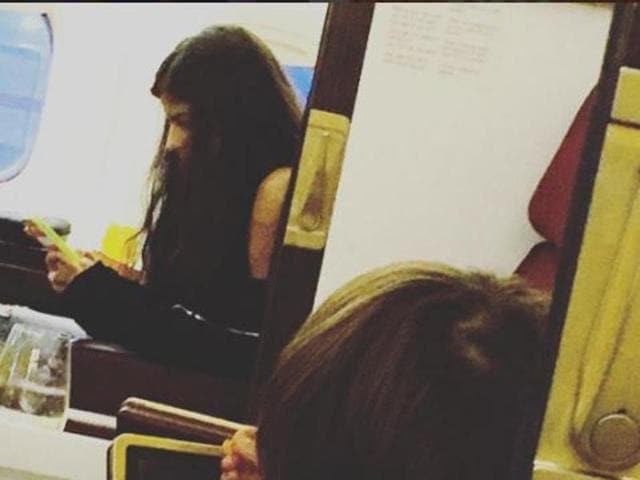 Shah Rukh Khan shared this image on AbRam’s birthday. Suhana is with her brother and dad on a plane in this image. (Instagram) 
