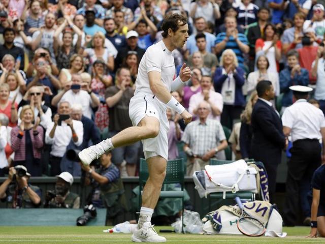 Andy Murray celebrates after beating Nick Kyrgios in their men's singles match. (AP Photo) Andy Murray celebrates after beating Nick Kyrgios in their men's singles match. (AP Photo)