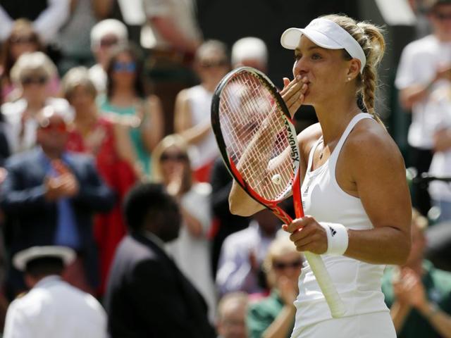 Kerber defeated Halep to enter the Wimbledon semifinal for the second time. (AP)