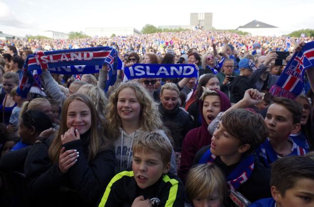 Iceland fans celebrate their team returning home after the Euro 2016 in Reykjavik. (Reuters Photo)