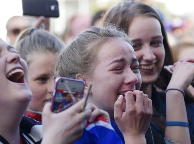 Iceland fans react as they celebrate their team returning home after the Euro 2016 in Reykjavik. (Reuters Photo)