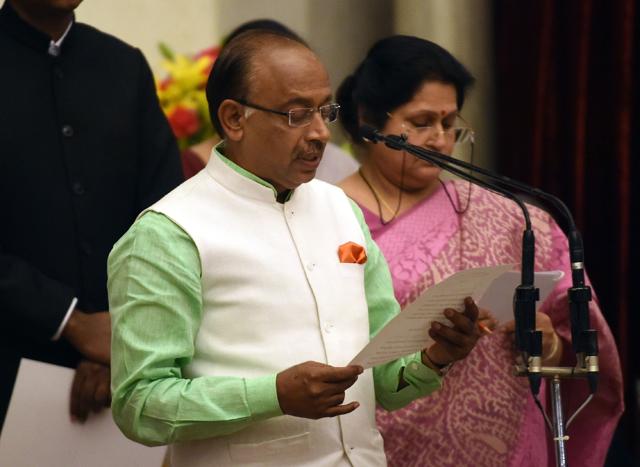 Bhartiya Janata Party (BJP) politician Vijay Goel takes the oath as minister of state. (AFP) Bhartiya Janata Party (BJP) politician Vijay Goel takes the oath as minister of state. (AFP)