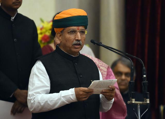 Bharatiya Janata Party (BJP) politician, Arjun Ram Meghwal takes the oath as minister of state. (AFP) Bharatiya Janata Party (BJP) politician, Arjun Ram Meghwal takes the oath as minister of state. (AFP)
