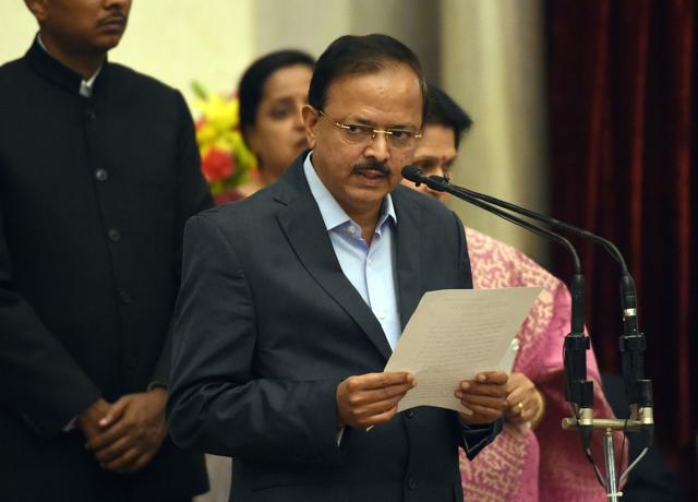 Bharatiya Janata Party (BJP) politician, Subhash Ramrao Bhamre takes the oath as minister of state. (AFP) Bharatiya Janata Party (BJP) politician, Subhash Ramrao Bhamre takes the oath as minister of state. (AFP)