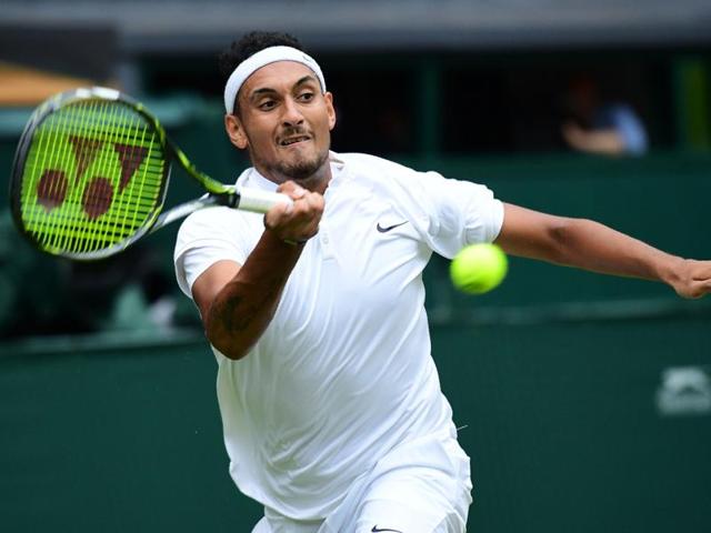 Australia's Nick Kyrgios returns to Britain's Andy Murray during their men's singles fourth round match on the eighth day of the 2016 Wimbledon Championships at The All England Lawn Tennis Club in Wimbledon, southwest London. (AFP Photo) Australia's Nick Kyrgios returns to Britain's Andy Murray during their men's singles fourth round match on the eighth day of the 2016 Wimbledon Championships at The All England Lawn Tennis Club in Wimbledon, southwest London. (AFP Photo)