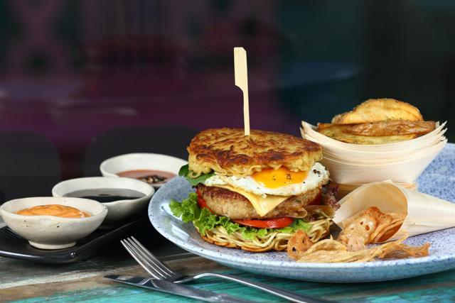 The ramen burger at Guppy, Lodhi Colony.