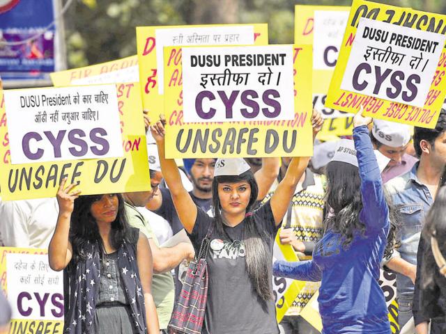 The Chhatra Yuva Sangharsh Samiti (CYSS) will launch a campaign against the ‘muscle and money’ power that dominate student elections in the university. (Arun Sharma/HT FIle) The Chhatra Yuva Sangharsh Samiti (CYSS) will launch a campaign against the ‘muscle and money’ power that dominate student elections in the university. (Arun Sharma/HT FIle)