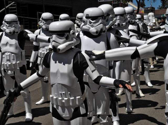 People wearing Star Wars costumes do an act during the parade. (REUTERS) People wearing Star Wars costumes do an act during the parade. (REUTERS)